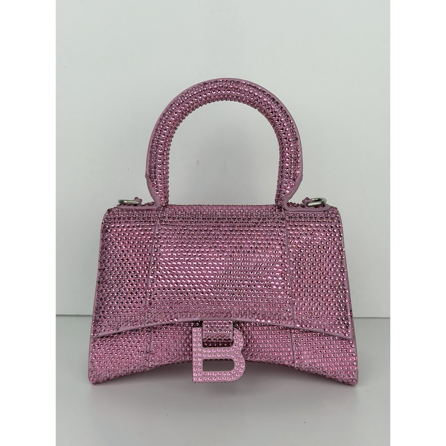 Balenciaga Strass Suede Hourglass Top Handle Bag XS in Pink B1