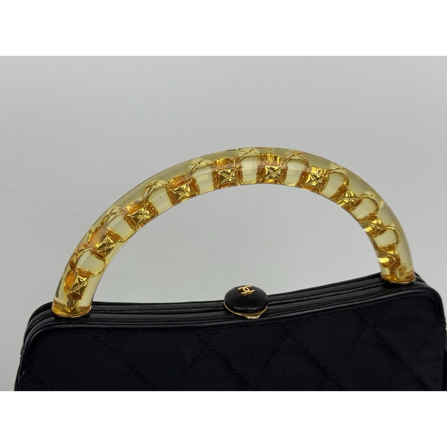 Chanel Vintage Small Fabric Top-Handle Bag with Amber Resin Chain