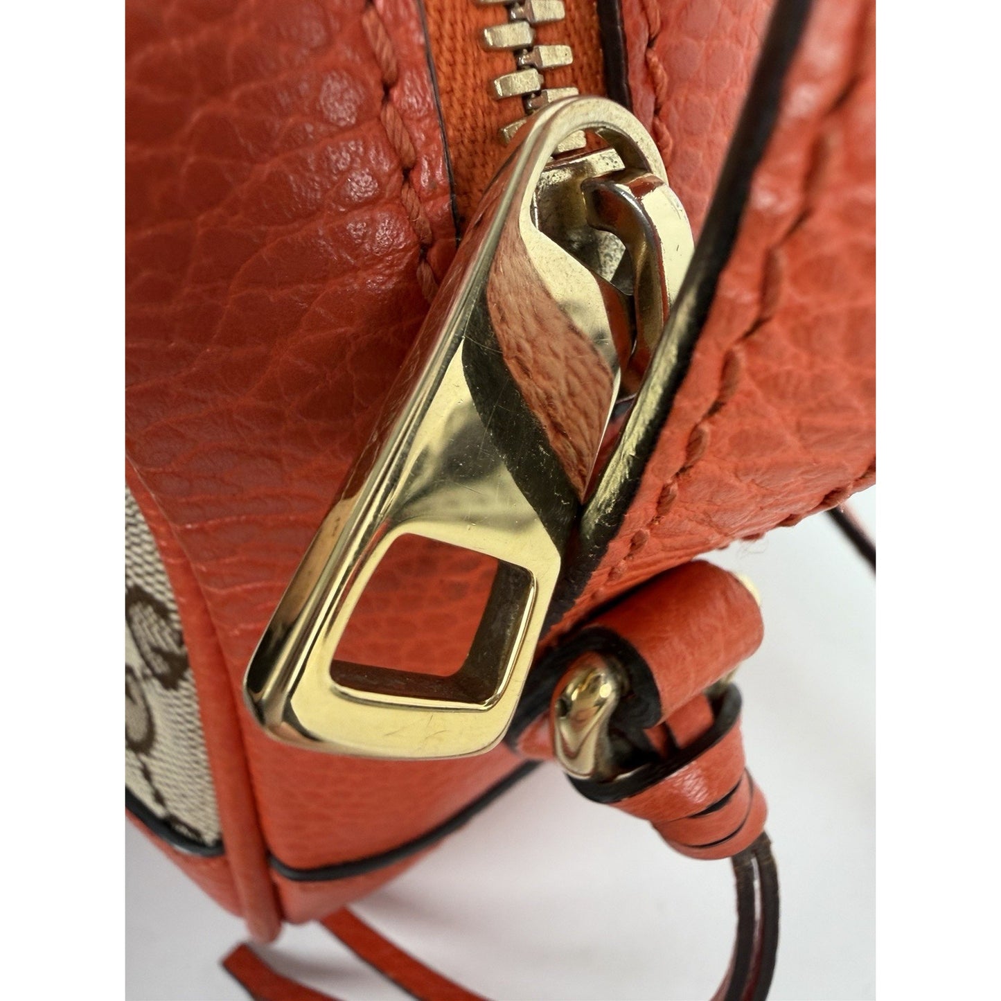 Gucci Bree Camera Bag Beige&Ebony GG Monogram Canvas & Orange leather Trim S11