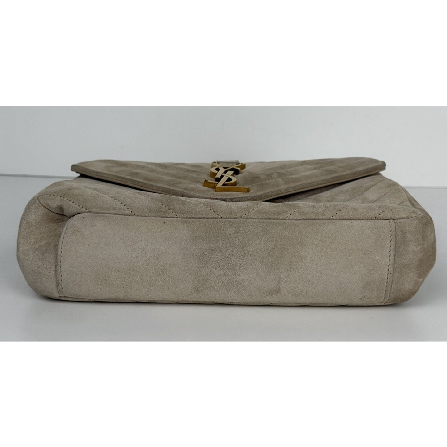Saint Laurent Medium College Bag in Quilted Taupe Suede S10