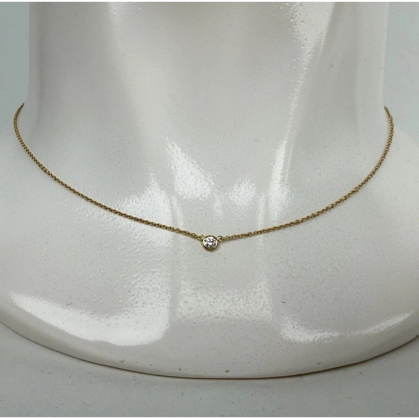 Tiffany & Co. Elsa Peretti 18k Yellow Gold & Diamond Pendant Necklace 16 In