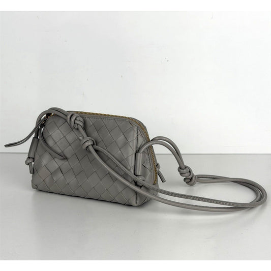 Bottega Veneta Concert Pouch Crossbody Bag Mini in Gray Intrecciato Leather E-1