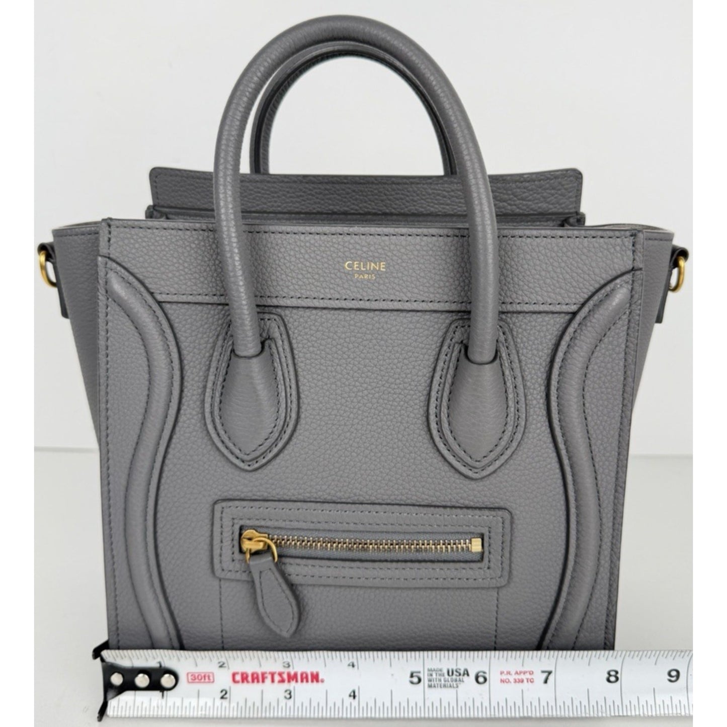 Celine Nano Luggage Bag in Grey Structured Calfskin Leather B-9