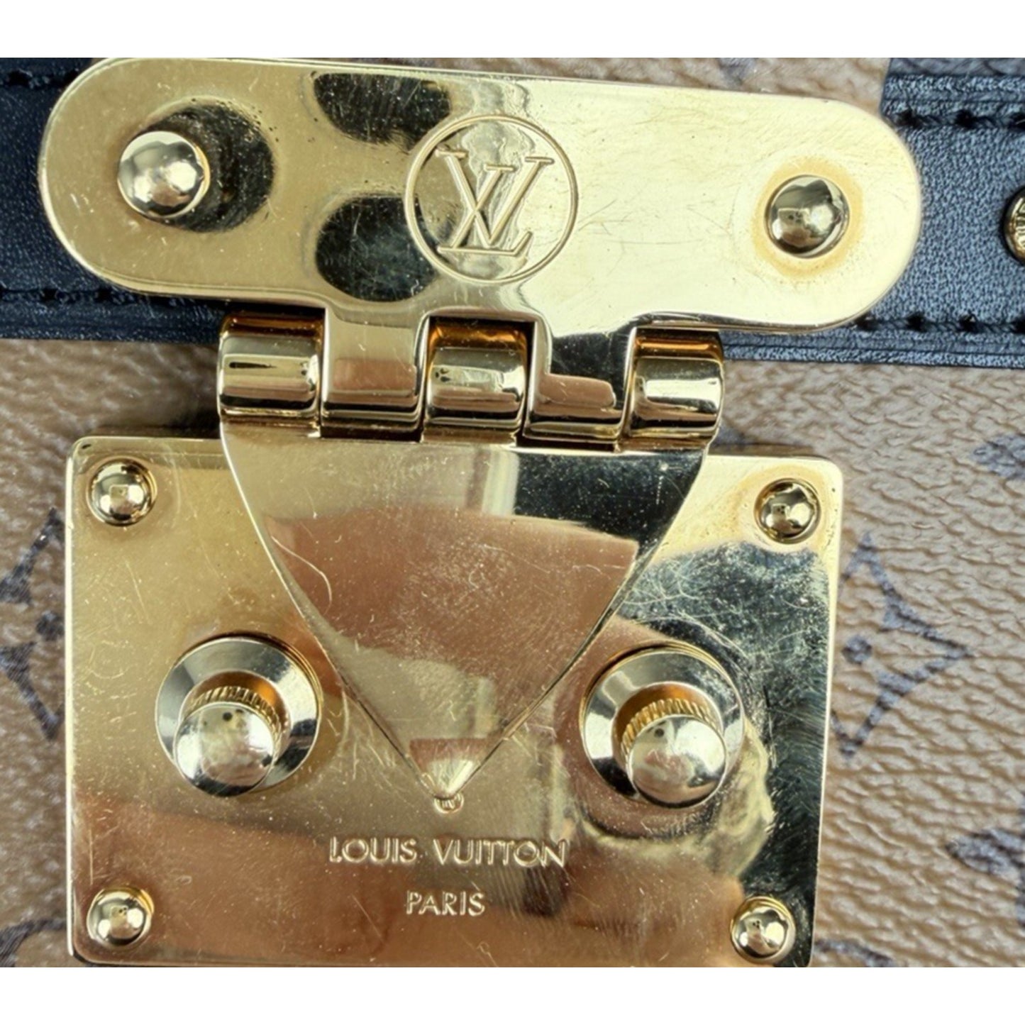 Louis Vuitton Trunk Clutch Bag in Reverse Monogram Coated Canvas NFC D2