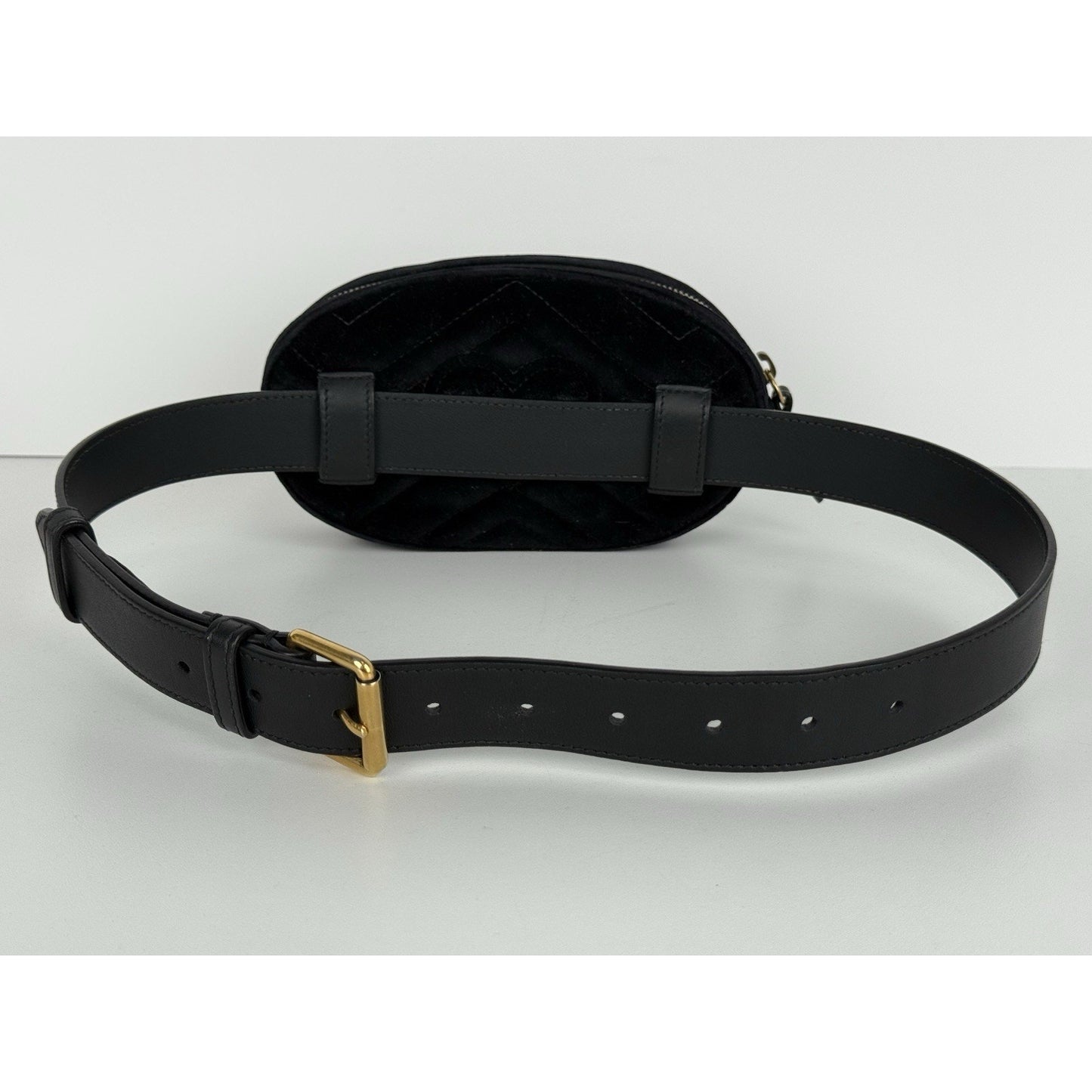 Gucci GG Marmont Oval Black Velvet Belt Bag