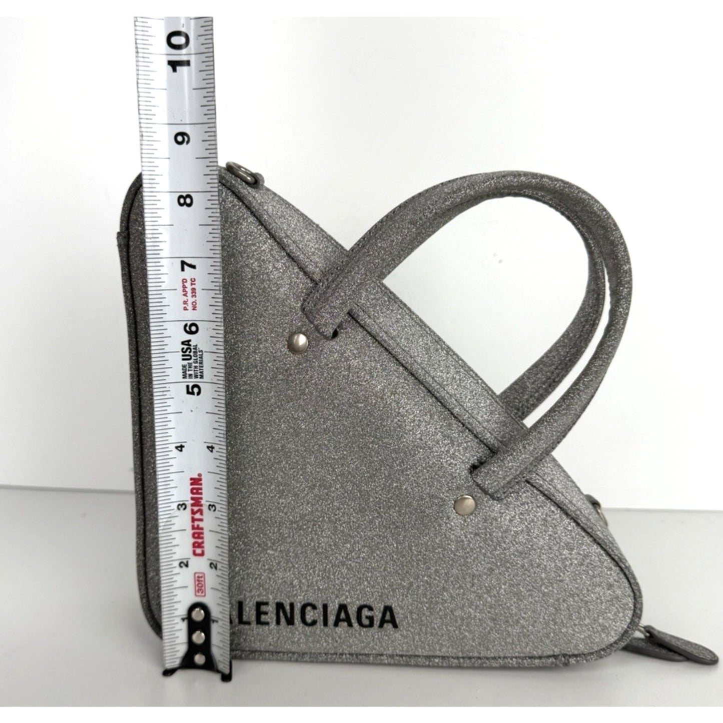 Balenciaga Triangle Duffle XS Bag in Silver Glitter Silver HW S09