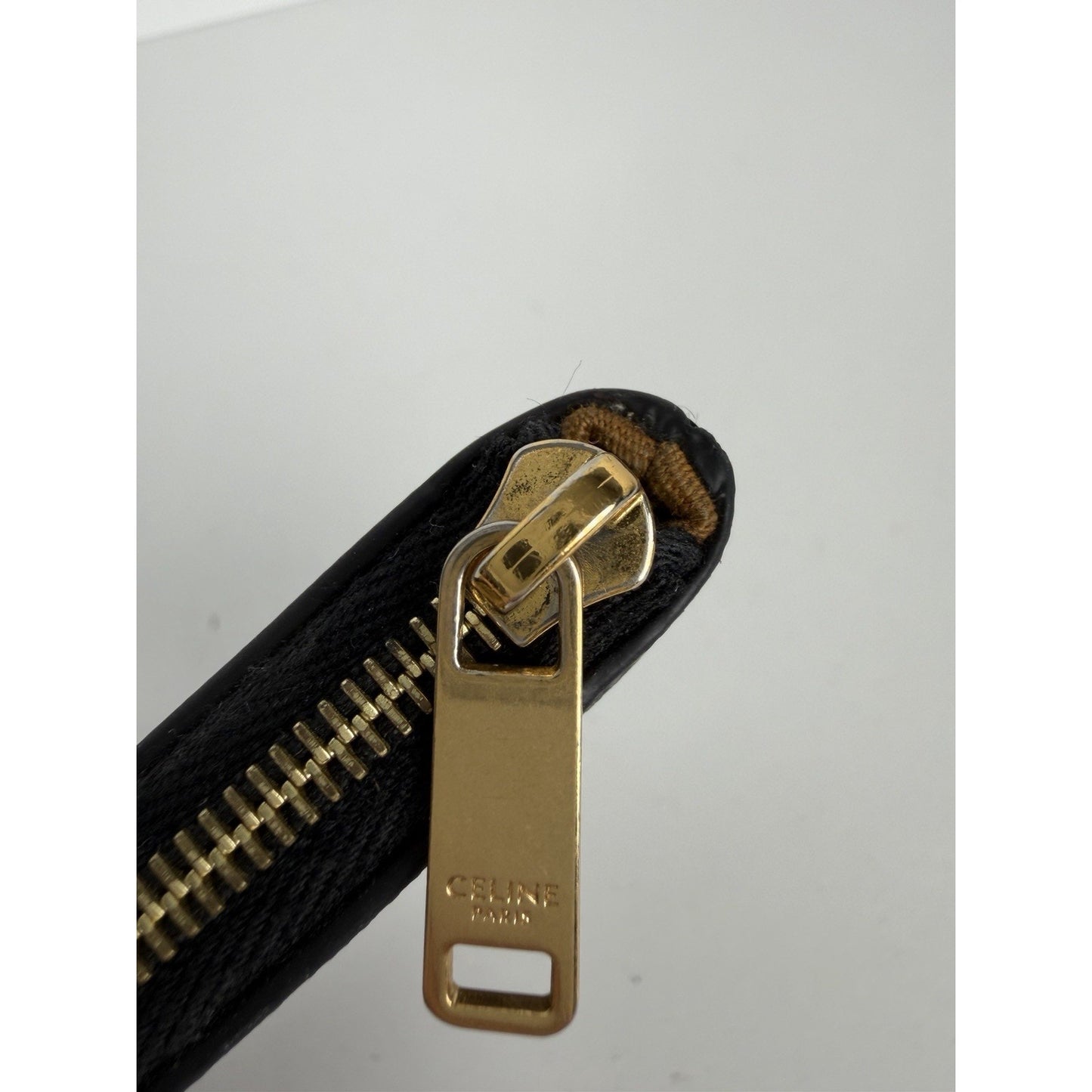 CELINE Triomphe Logo Coin and Card Pouch in Black Coated Canvas K1