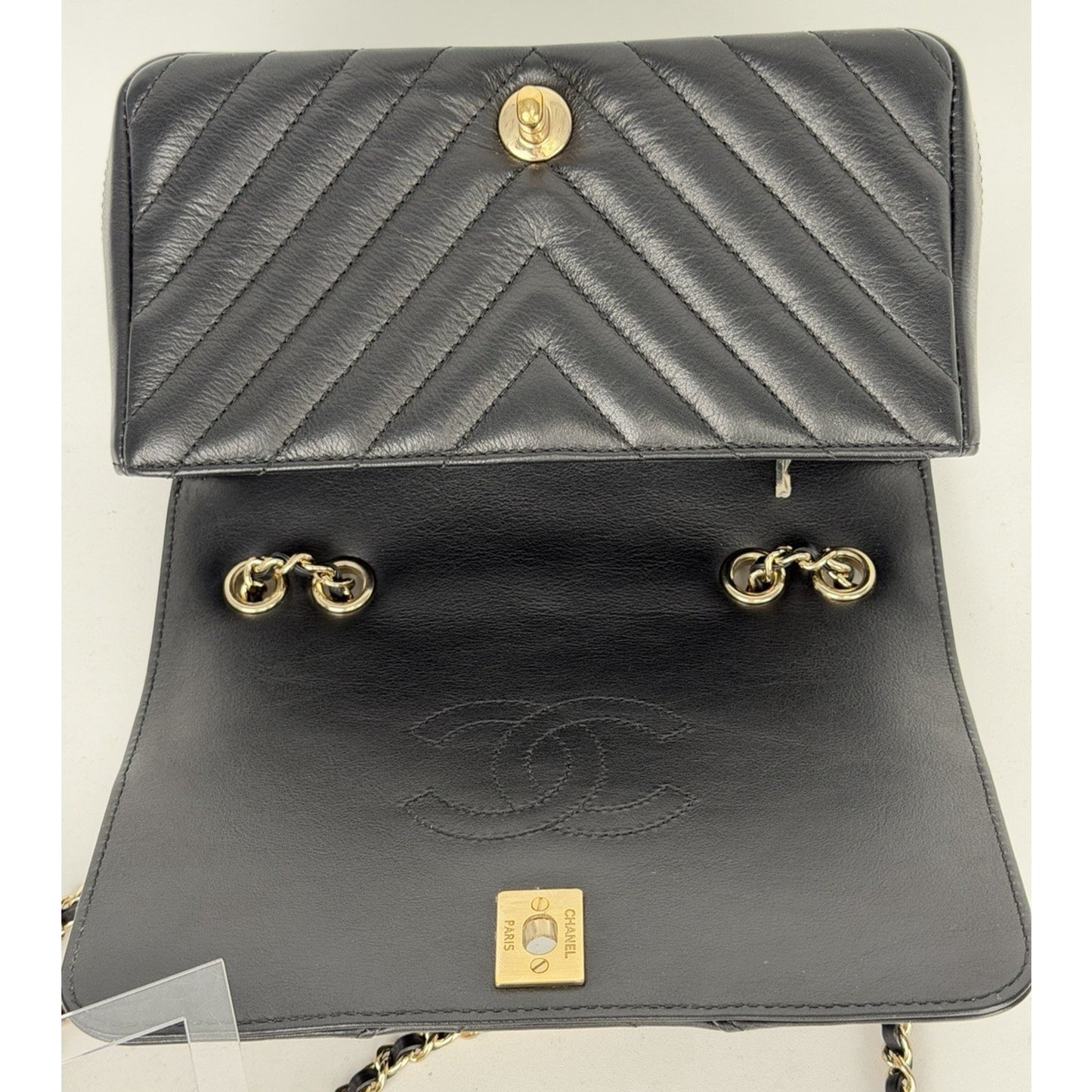 Chanel Flap Bag Chevron Statement Mini in Black Calfskin Leather 2019 C6