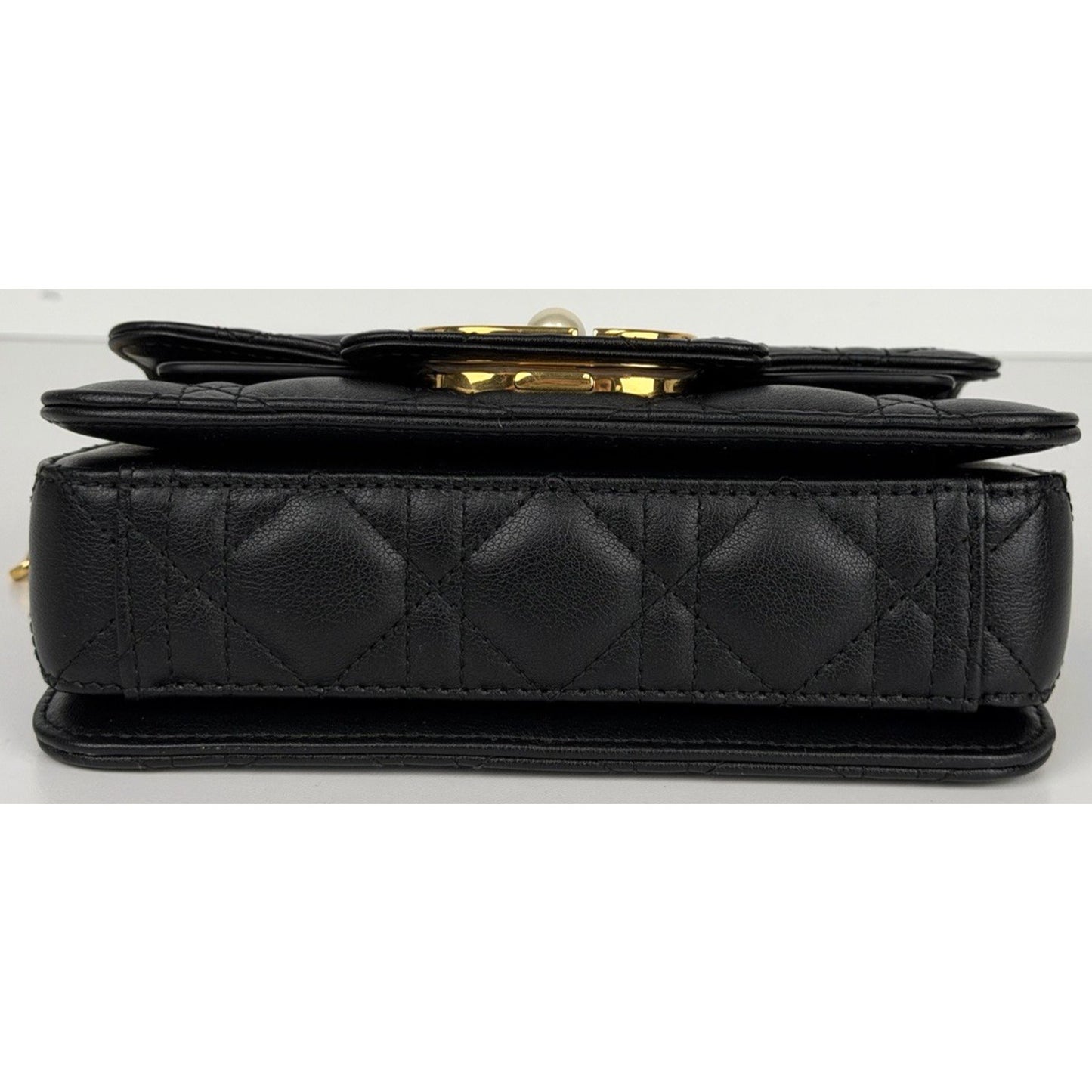 Dior Cannage Jolie Top Handle Small Bag in Black Calfskin with "CD" Clasp S-07