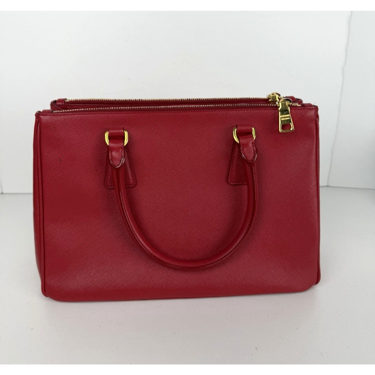 Prada Galleria Medium Top Handle Bag in Red Saffiano Leather Signature Logo S-05