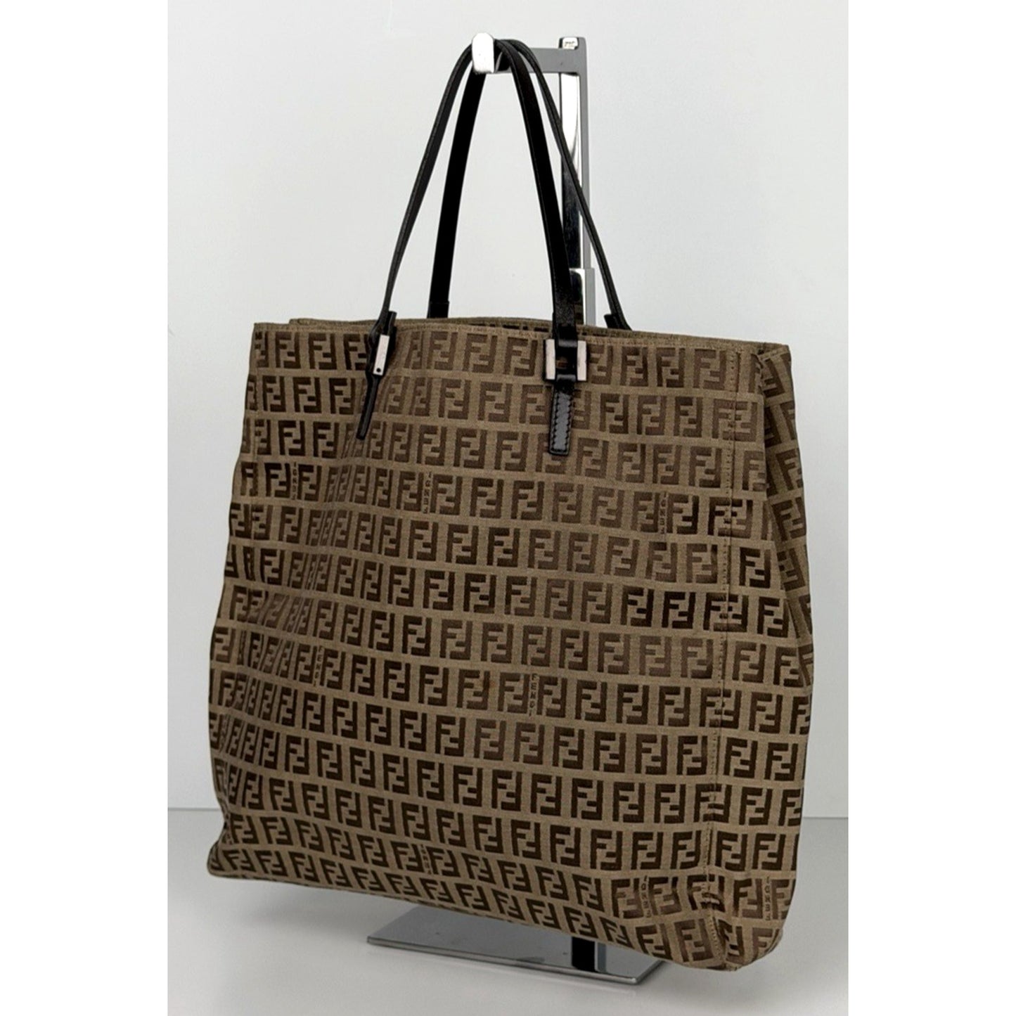 Fendi Zucchino Tote Bag in FF Monogram Canvas with Leather Trim S-05