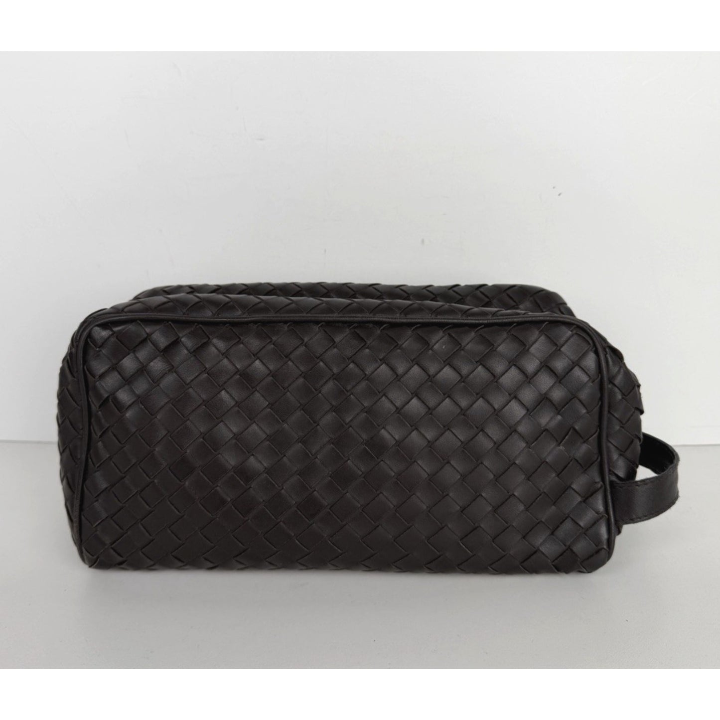 Bottega Veneta Toiletry Case Wrist Bag in Dark Brown Intrecciato Leather S-07