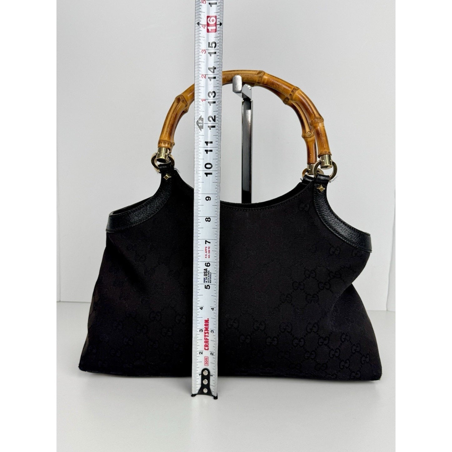 Gucci GG Canvas Tote Bag in Black with Bamboo Handles D-7