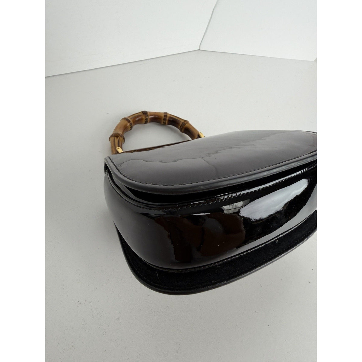 Gucci Bamboo 1947 Mini Top Handle Bag in Black Patent Leather S-19