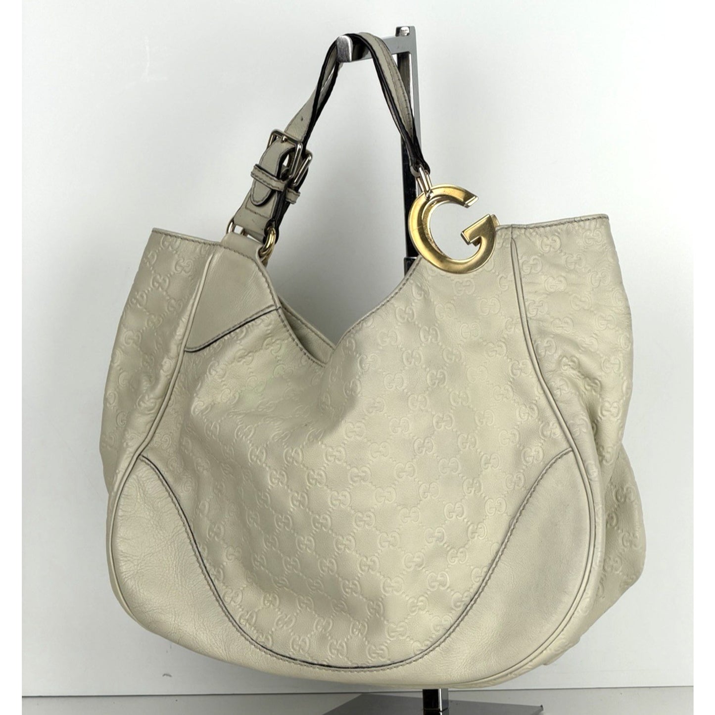 Gucci Guccissima Charlotte Large Tote Bag White Genuine Leather S