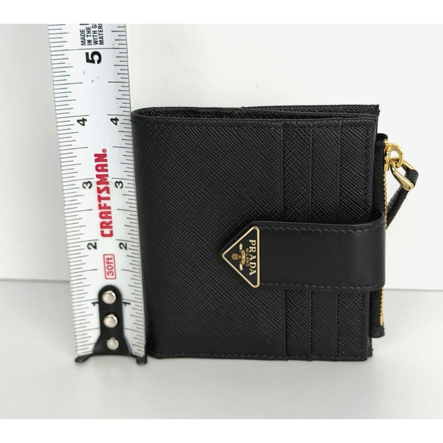 Prada Small Saffiano and Smooth Leather Bifold Wallet in Black