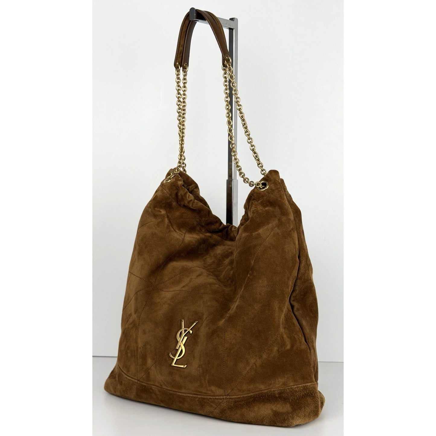 Saint Laurent Jamie Large Pochon Shoulder Bag in Brown Suede Gold HW E5