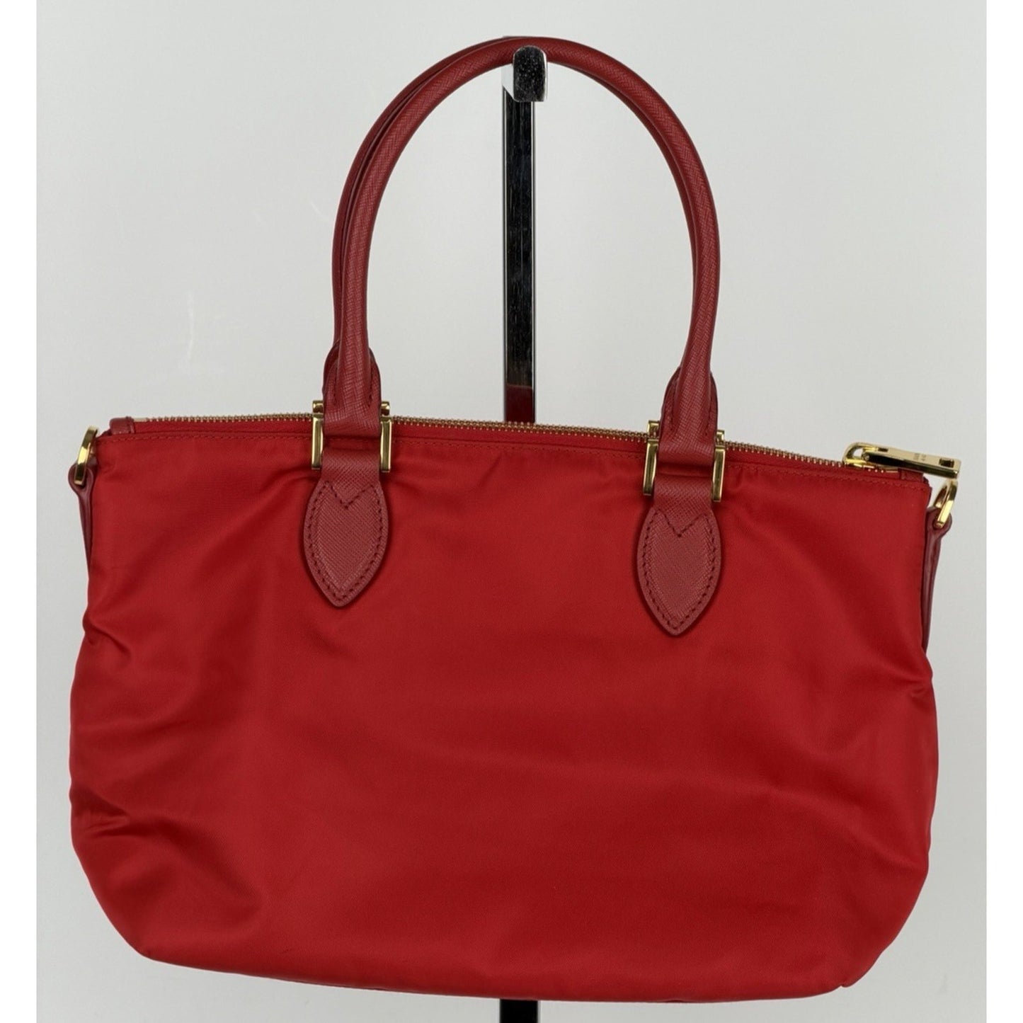 Prada Tessuto Nylon Medium Tote Bag in Red with Saffiano Leather Trim S11
