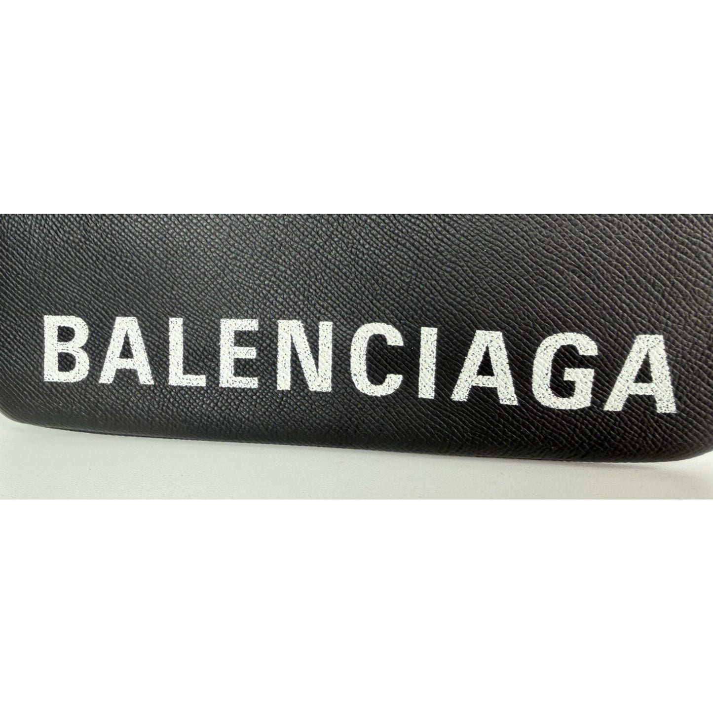 Balenciaga Ville Clutch Bag in Black Grained Leather with White Logo S-16