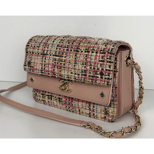 Chanel Tweed Quilted Mini Double Flap Shoulder Bag with Leather Trim 2017 C4
