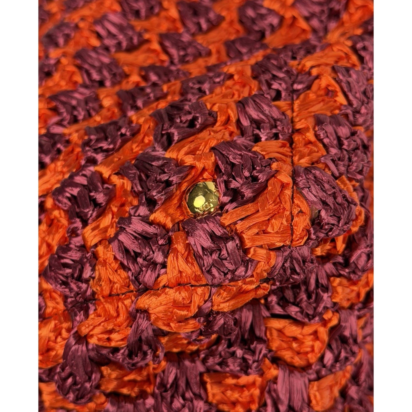 Prada Raffia Crochet Tote Bag in Striped Vibrant Orange & Rich Purple S