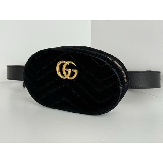 Gucci GG Marmont Oval Black Velvet Belt Bag