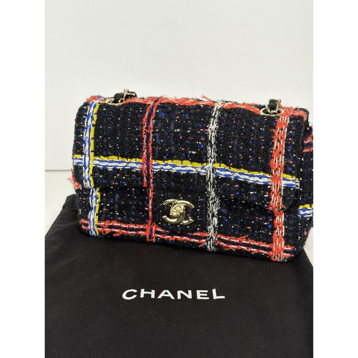 Chanel Classic Single Flap Bag Mini in Multicolor Plaid Tweed Fabric 2020 C2