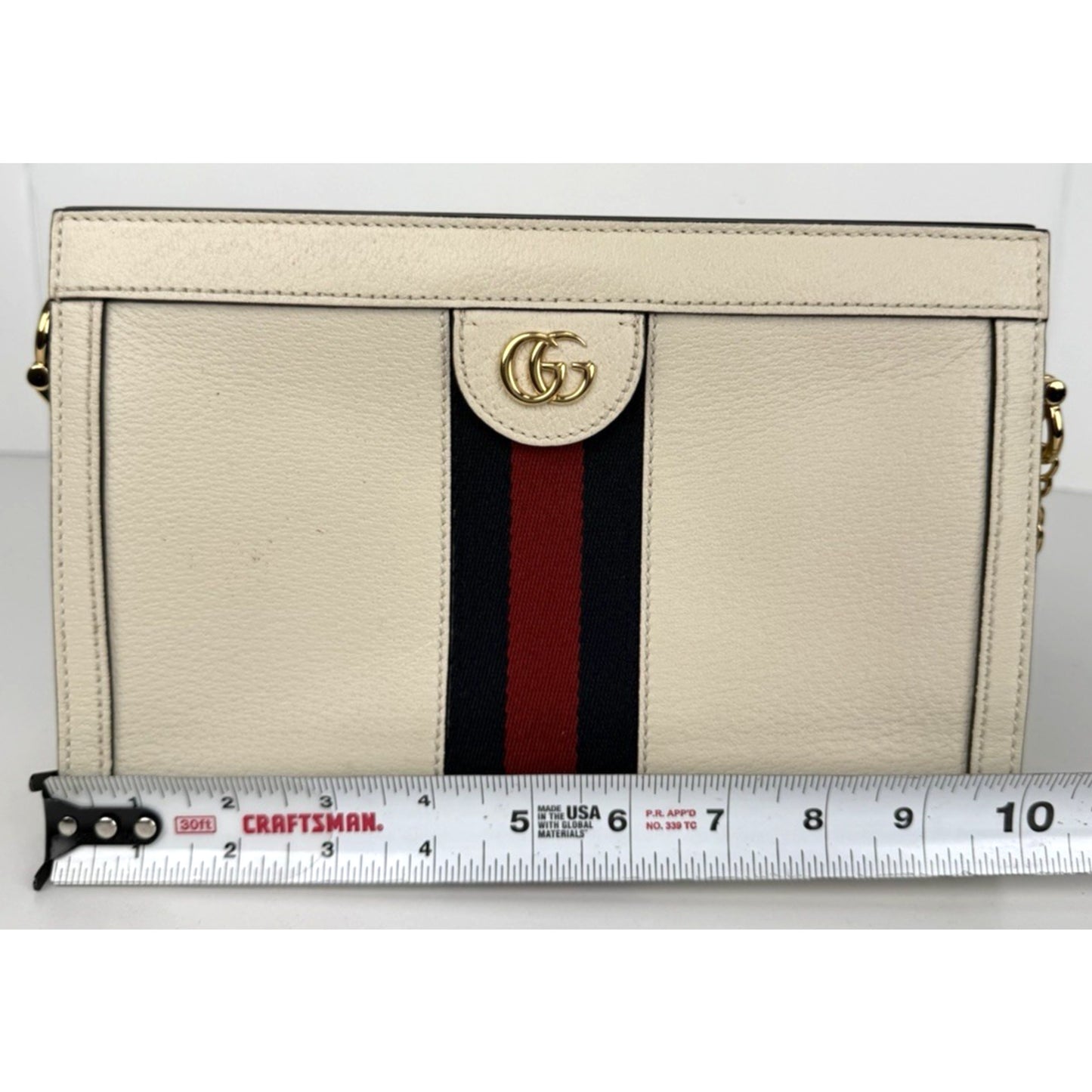 Gucci Ophidia Chain Shoulder Bag Small in White Calfskin Leather S19