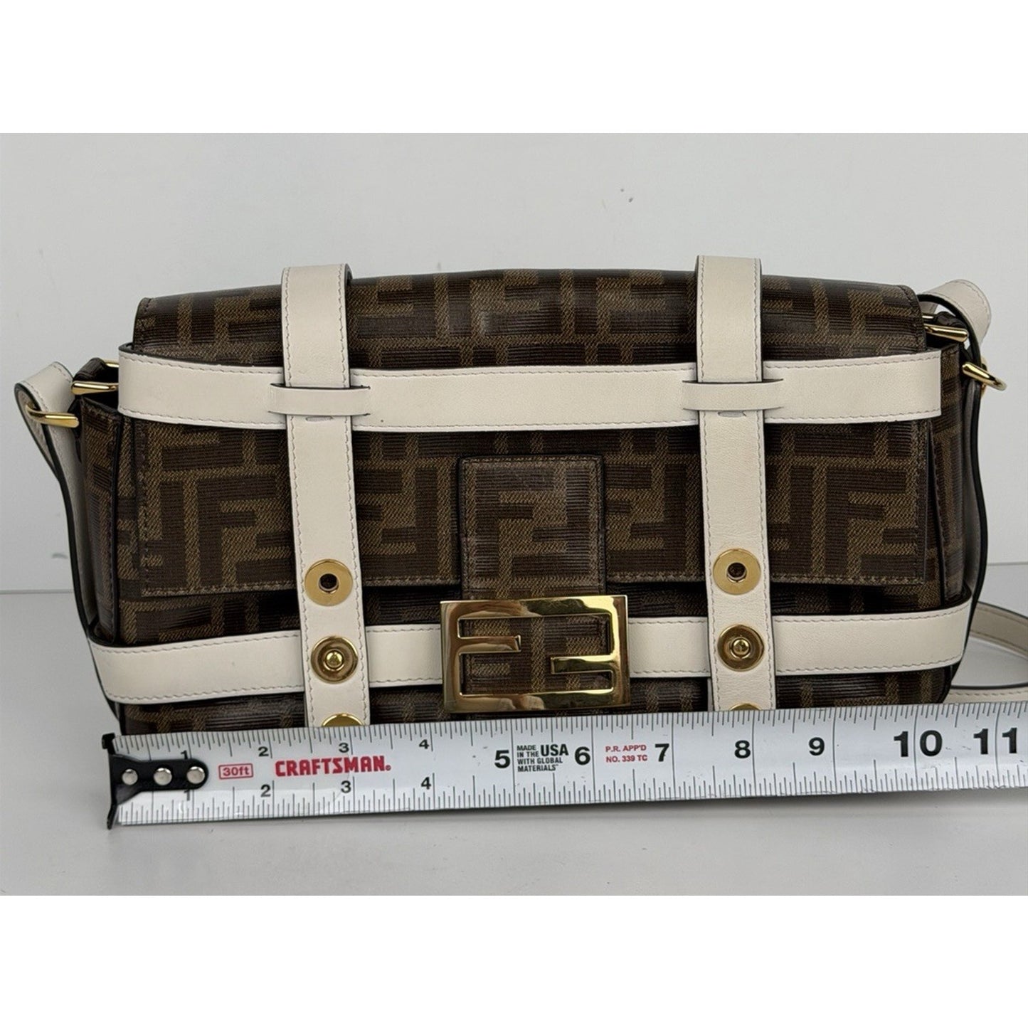 Fendi Zucca Glazed Fabric Cage Baguette Satchel in Tobacco Brown Canvas C2