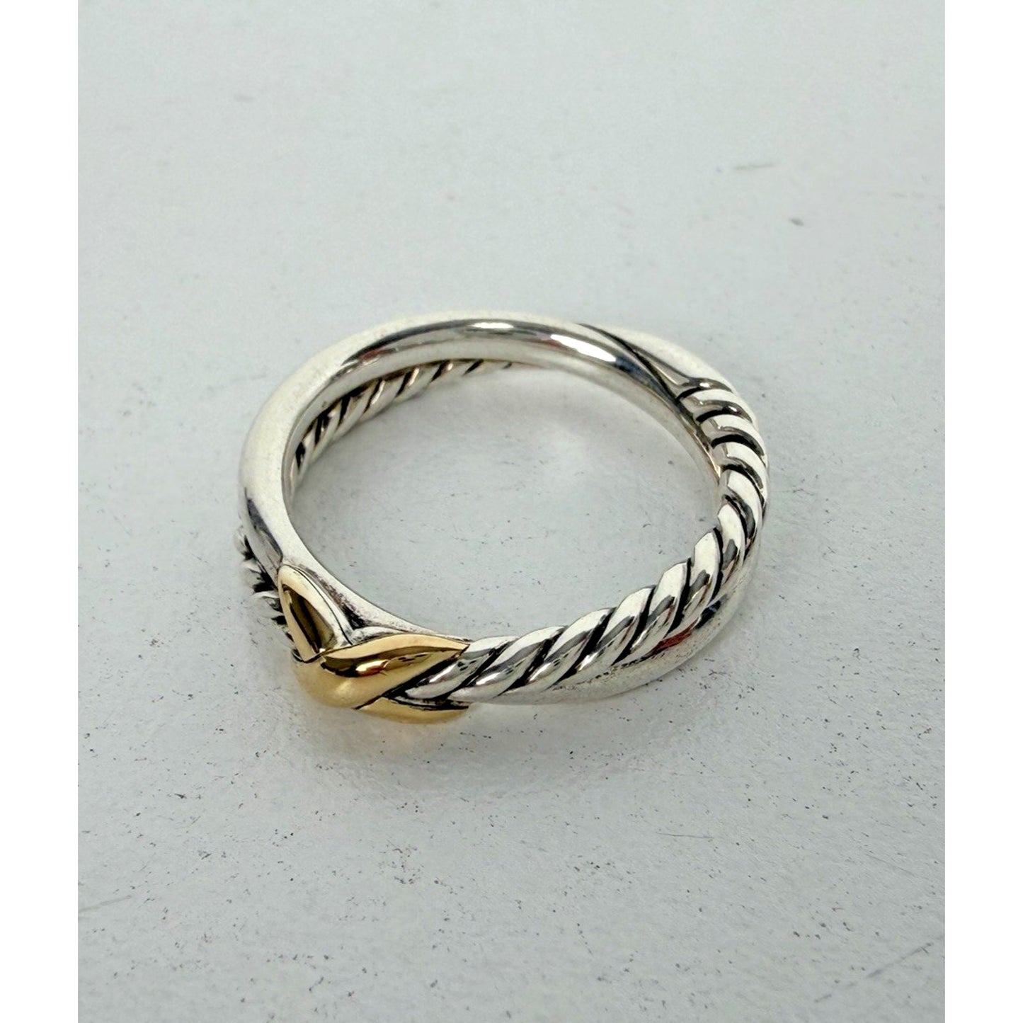 David Yurman X Band Cable Ring Sterling Silver 18k Yellow Gold Size 6
