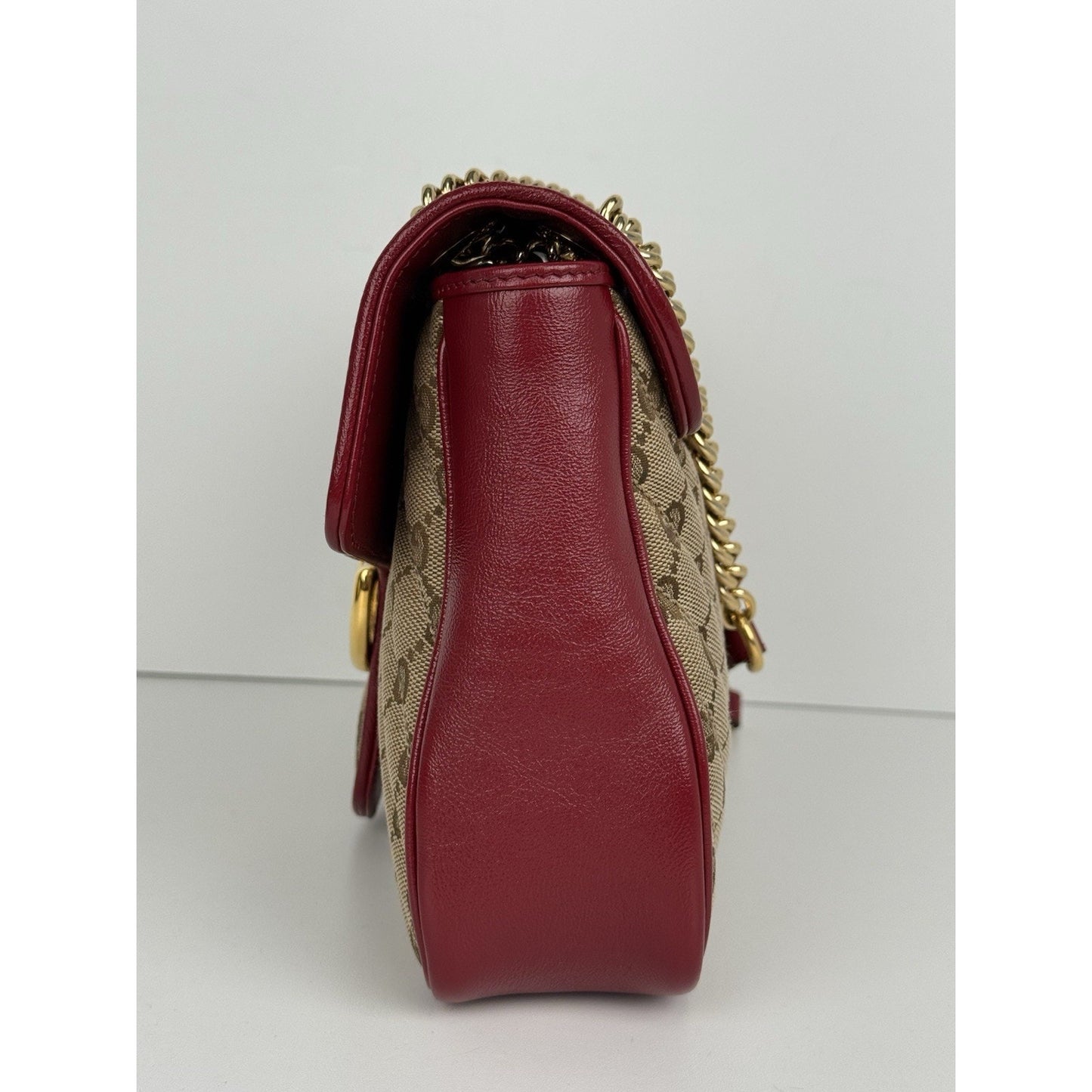 Gucci GG Marmont Monogram Matelassé Diagonal Shoulder Bag Beige and Red