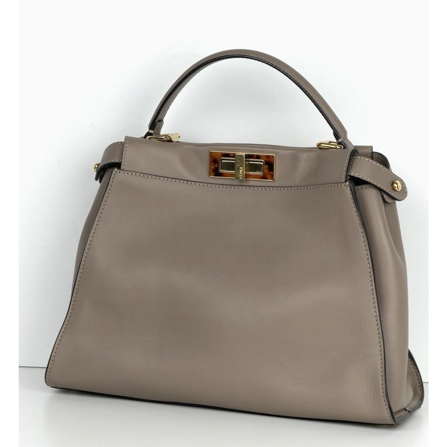 Fendi Vitello Peekaboo Seta Plexiglass Tortoise Medium Satchel Bag Leather D5