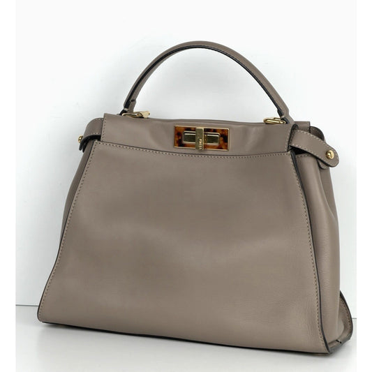 Fendi Vitello Peekaboo Seta Plexiglass Tortoise Medium Satchel Bag Leather D5