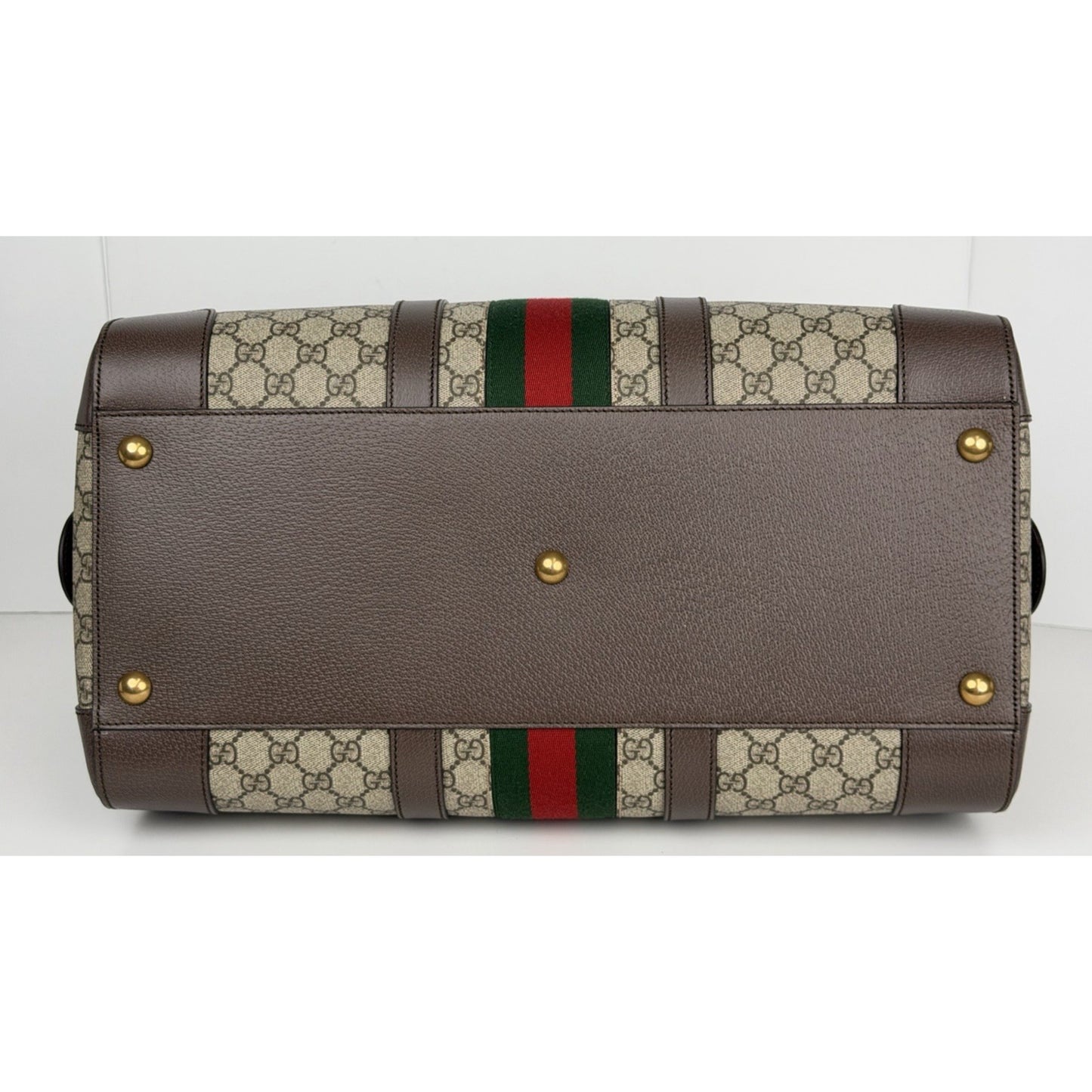 Gucci Savoy Medium Duffle Bag GG Supreme Canvas Brown Leather Trim