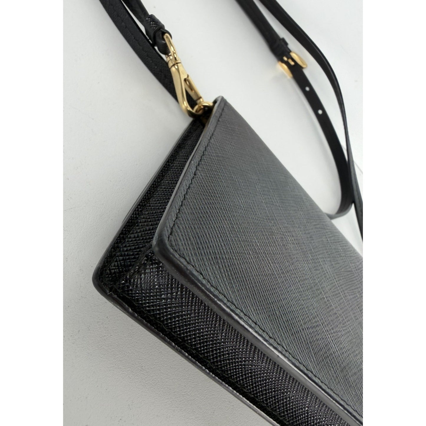 Prada Mini Signature Logo Crossbody Bag in Black Saffiano Leather S10