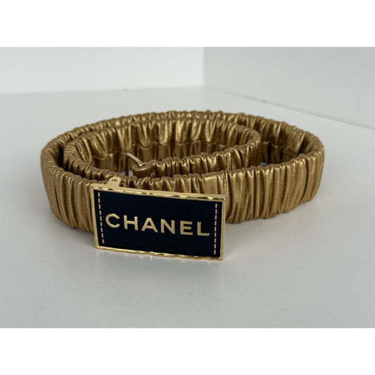 Chanel Metallic Lambskin Ruched Logo Women's Belt 75/30