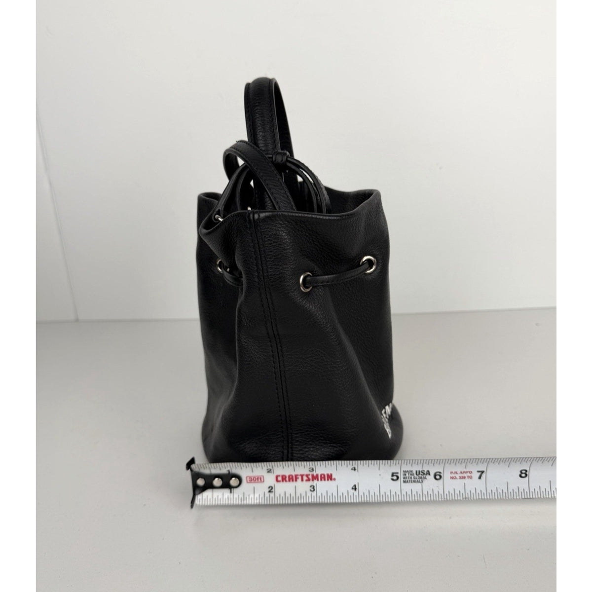 Balenciaga Everyday XS Bucket Bag in Black Grained Leather with White Logo S-10
