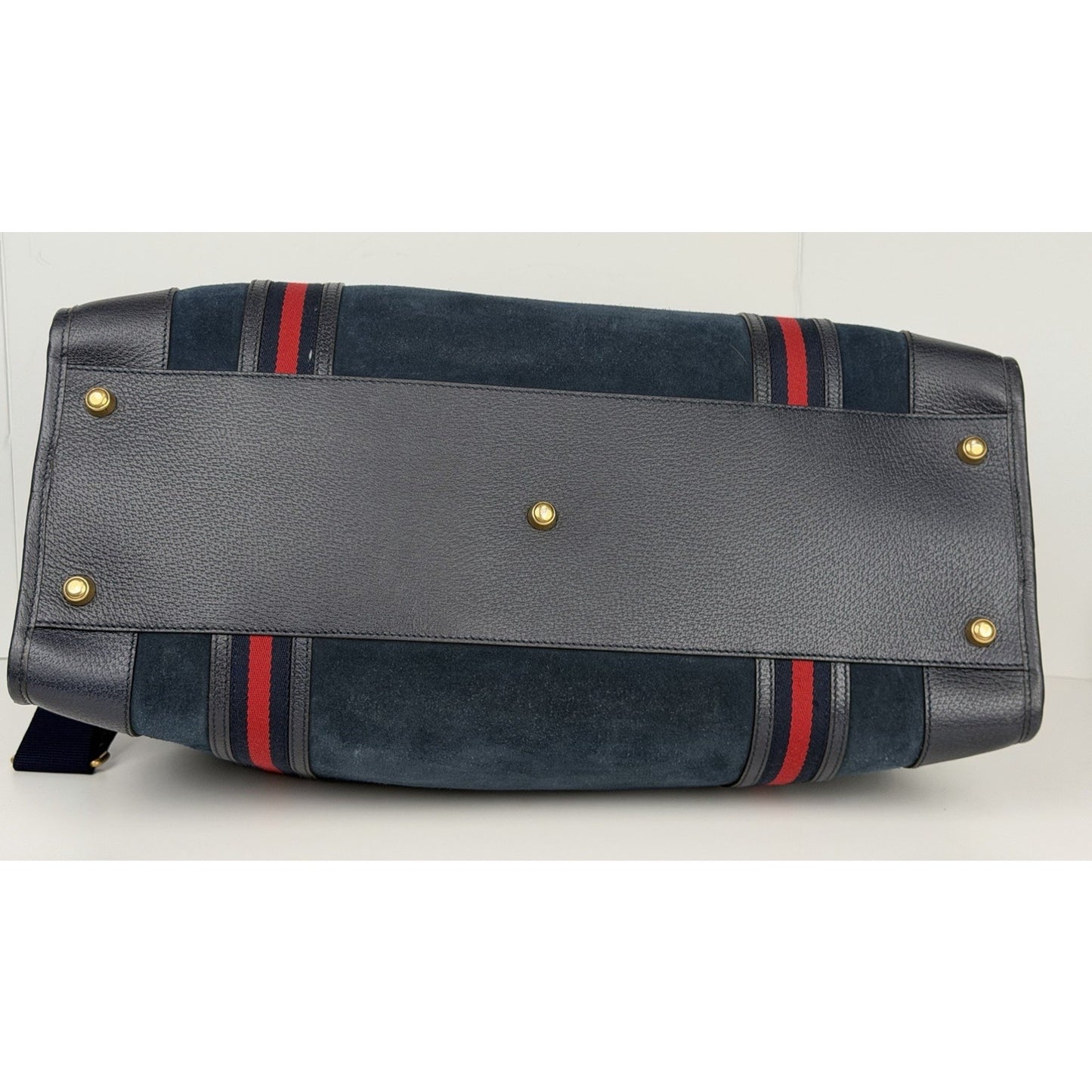 Gucci Neo Vintage Duffle Bag Medium in Dark Blue Suede With Leather Trim