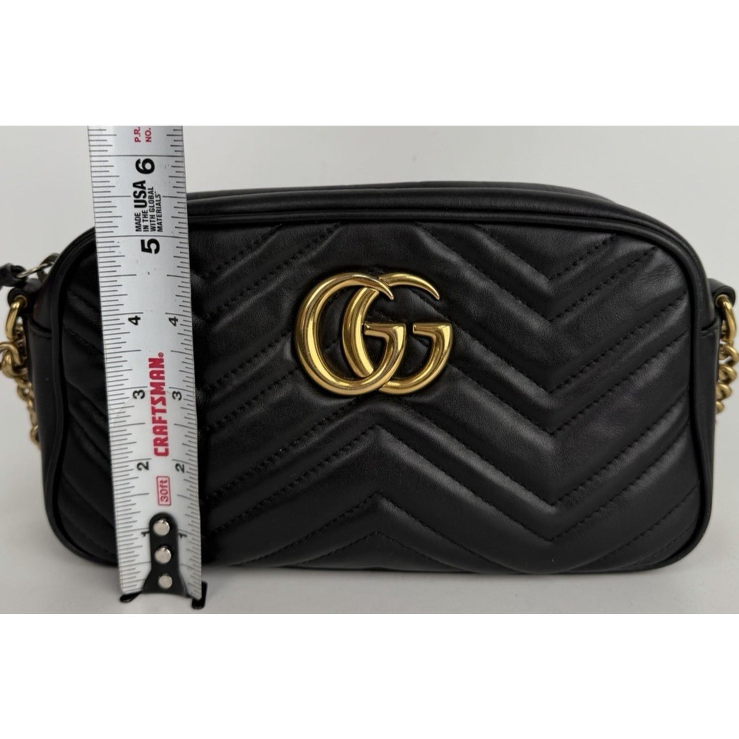 Gucci GG Marmont Small Camera Bag in Black Matelasse Chevron Leather S-07