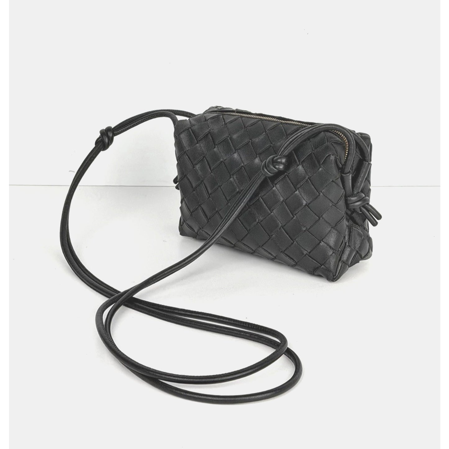 Bottega Veneta Mini Loop Camera Crossbody Bag Black Leather Knot Details S19