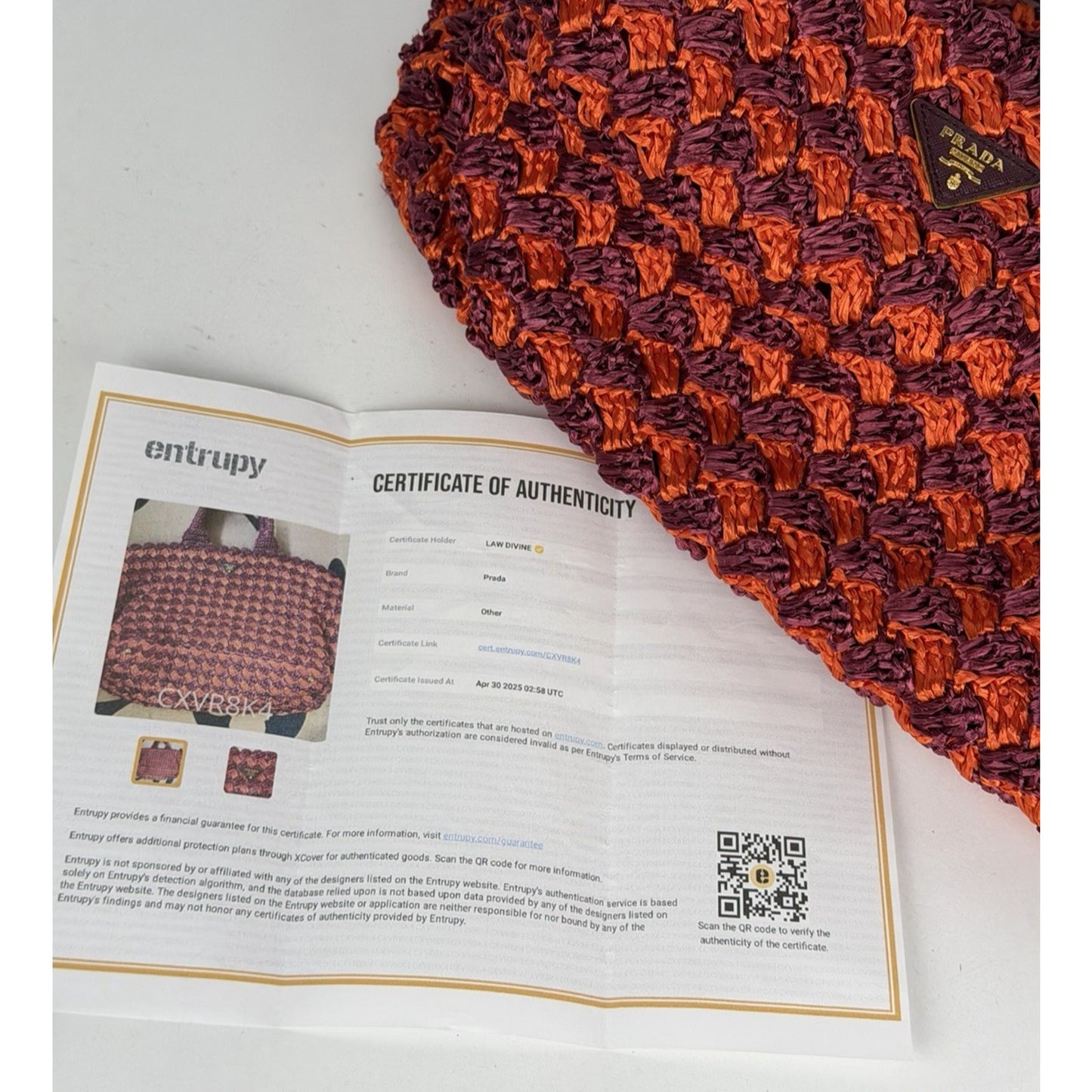 Prada Raffia Crochet Tote Bag in Striped Vibrant Orange & Rich Purple S