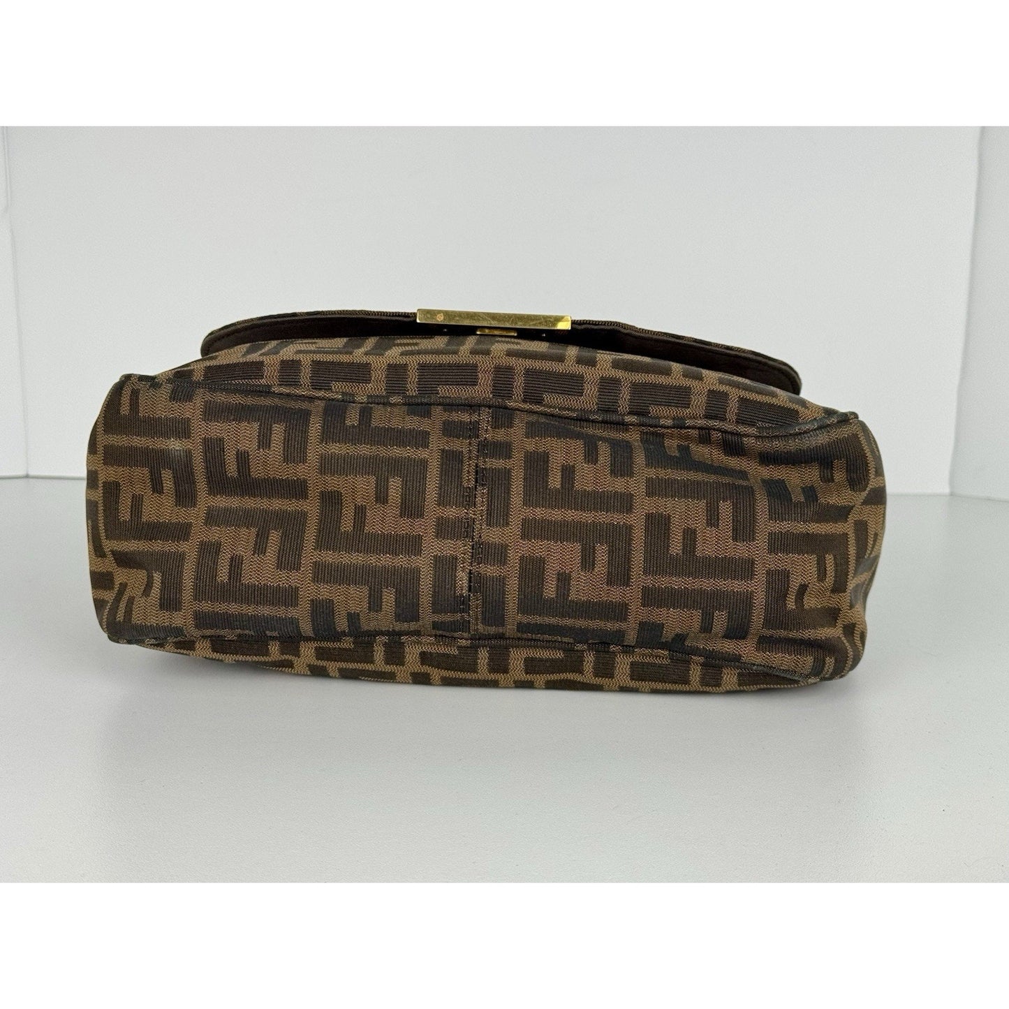 Fendi Tobacco Zucca Canvas Flap Crossbody Bag with Gold Hardware D-1