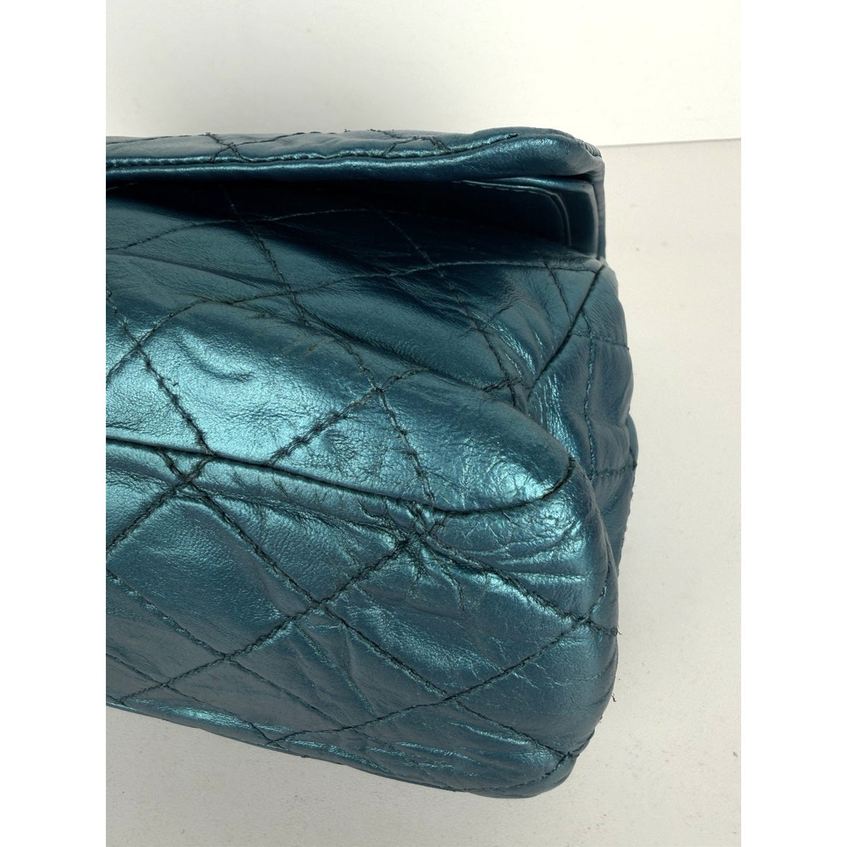 Chanel 2.55 Reissue Jumbo Double Flap Bag in Blue Metallic Leather 2003-2004 C-1