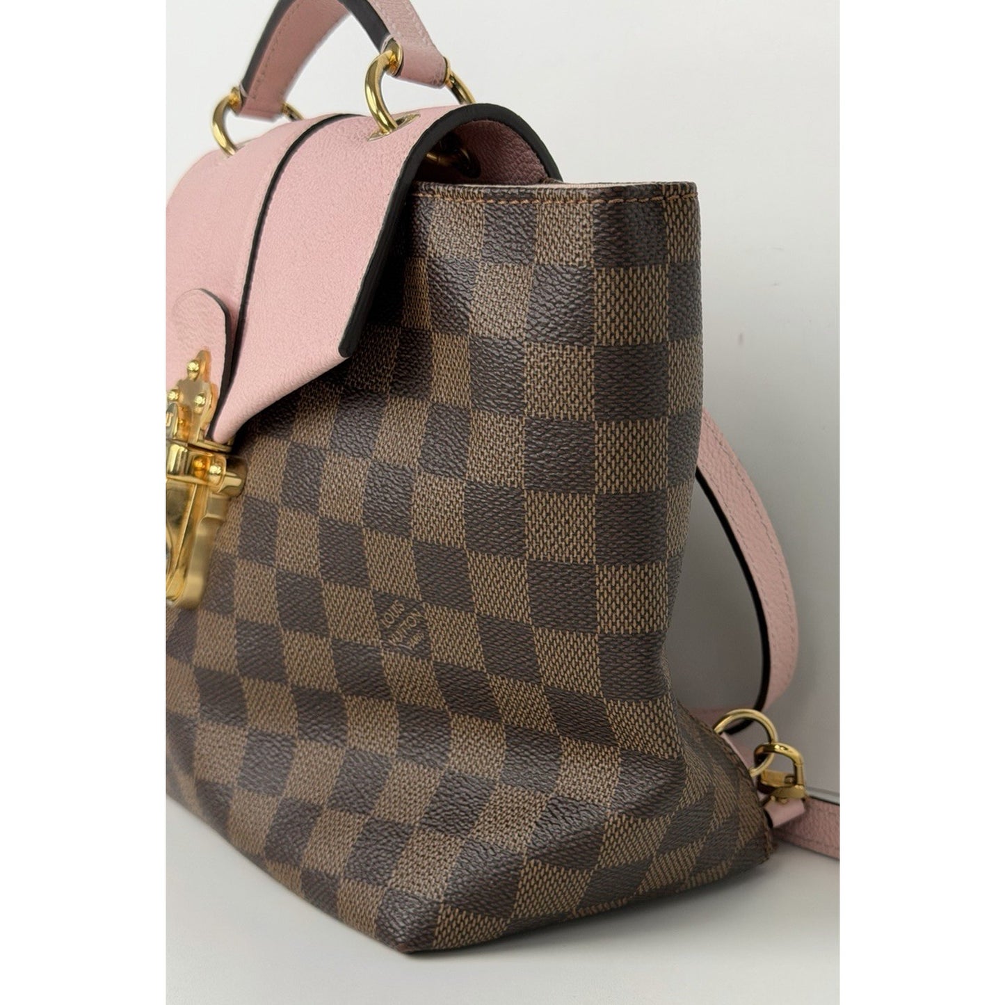 Louis Vuitton Clapton Backpack Damier Ebene Coated Canvas&Pink Leather Flap D8