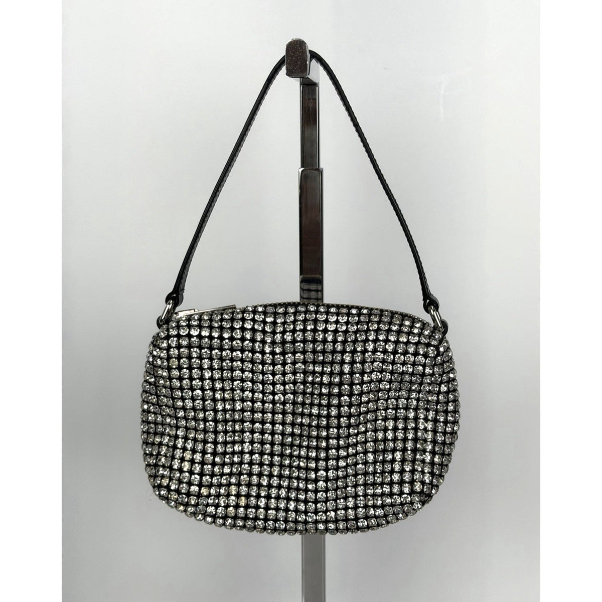 Alexander Wang Crystal Pouch Top Handle Bag in Black Allover Rhinestone Mesh S02