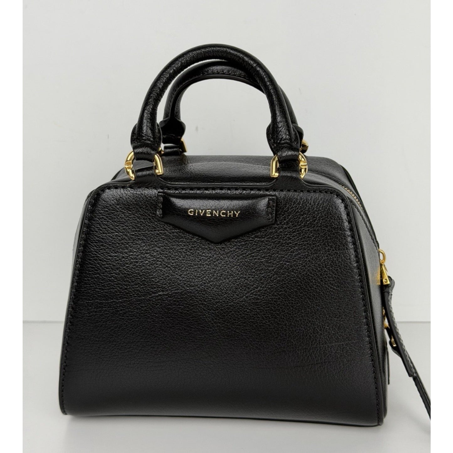 Givenchy Nano Antigona Cube Top Handle Bag in Black Shiny Leather