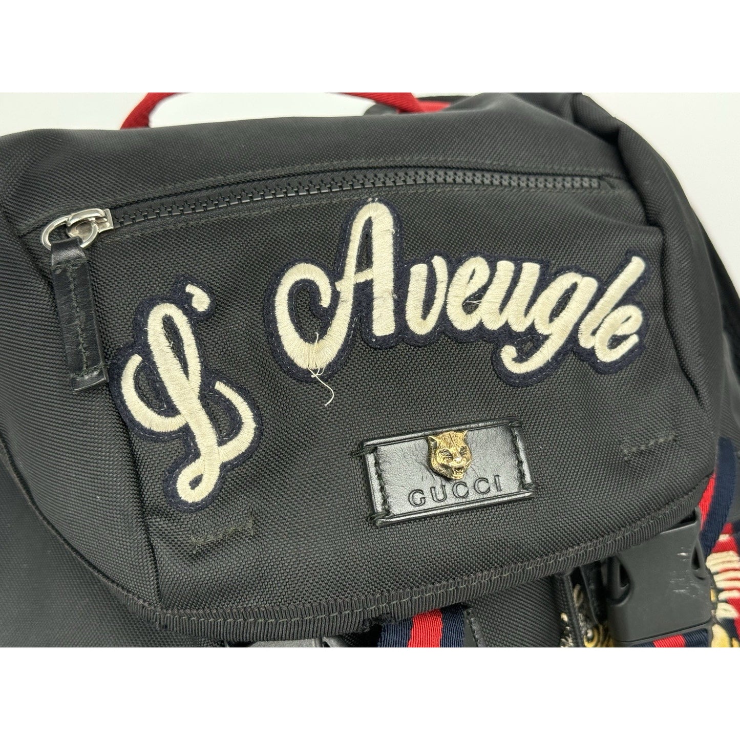 Gucci Animalier Tiger Head Embroidered Backpack Black Floral Butterfly