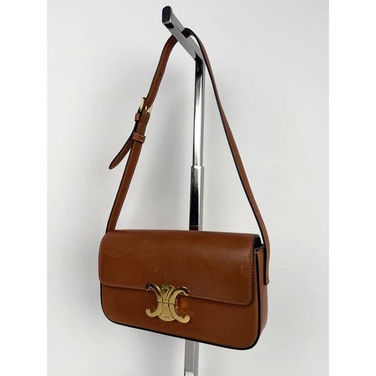Celine Triomphe Claude Shoulder Bag in Natural Calfskin Leather Gold Hardware C5