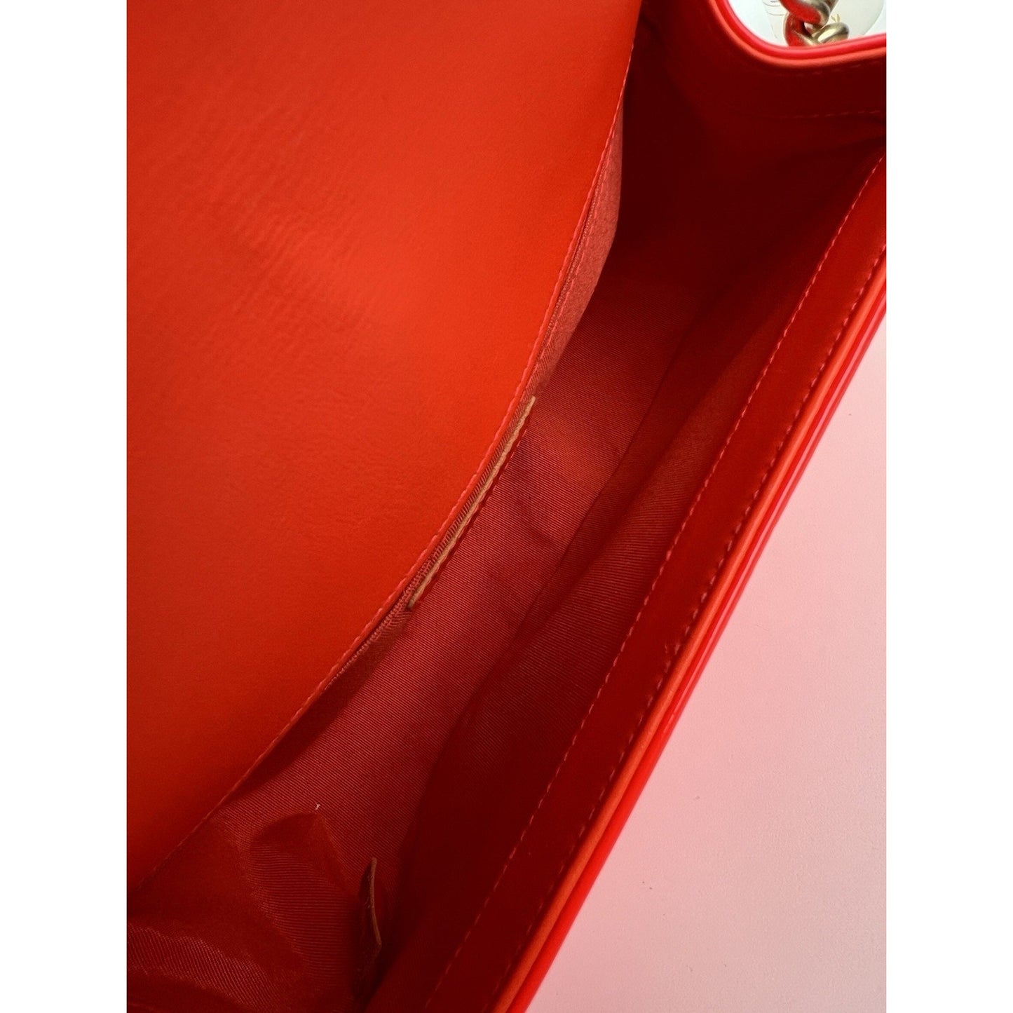 CHANEL Patent Quilted Medium Boy Flap Orange Shoulder Bag (2015-2016)