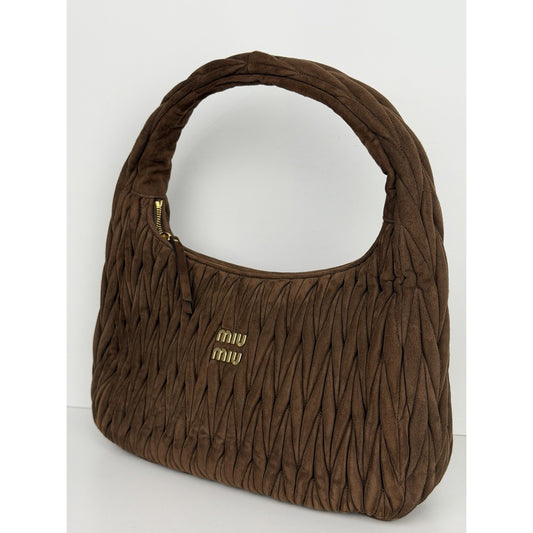 Miu Miu Wander Matelasse Suede Hobo Bag Large in Cocoa Brown